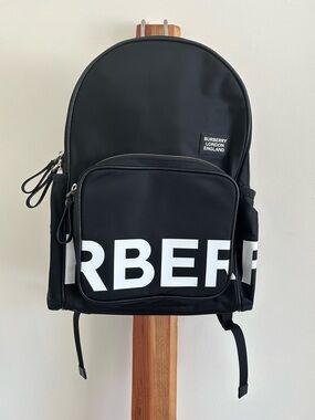 Burberry Black Backpack with White Marco Logo Panel